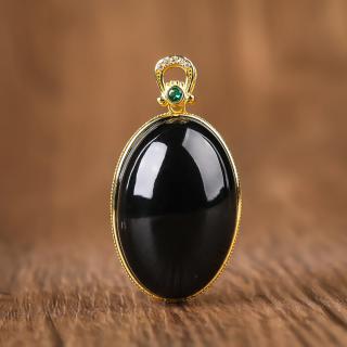 mm468天然和田玉镶嵌绿宝石大蛋面挂件