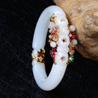 yujianshiguang/yujianshiguang 和田玉梅花手镯 18k金 红宝石 钻石